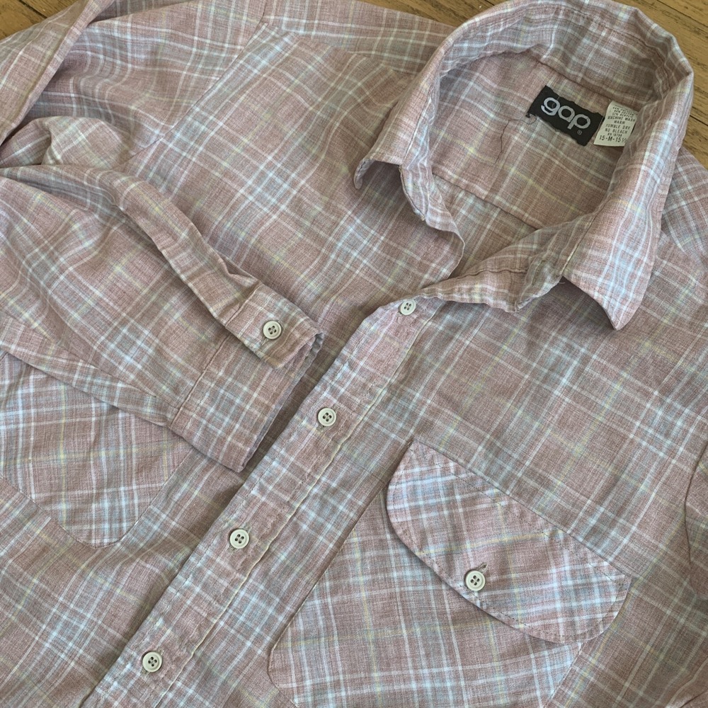 Vintage 70s-80's GAP Women's M Plaid Shirt Button Down L/S Pastel Western 15.5"